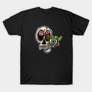 Skull Eyeball and Zombie Fingers Cartoon Logo Sticker Mascot T-Shirt